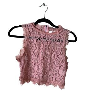 Joa Los Angeles Women's Pink Sleeveless Lace Cropped Top Size Small